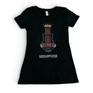 BB KINGS Memphis Women’s Bedazzled Black Ideal T By Next Level T-Shirt Sz Small